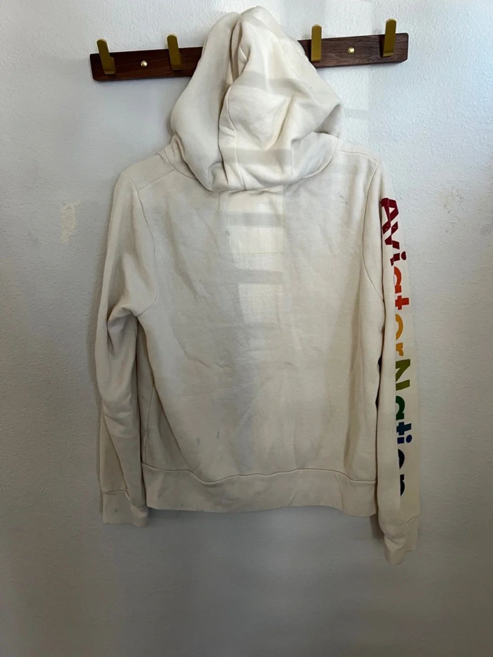Aviator Nation vintage white Sweatpants & zip hoodie set with Rainbow 'A' Logo - Picture 10 of 14